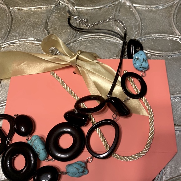 Chicos Black and Turquoise stone 21 inch necklace with silver accents. - Picture 11 of 12